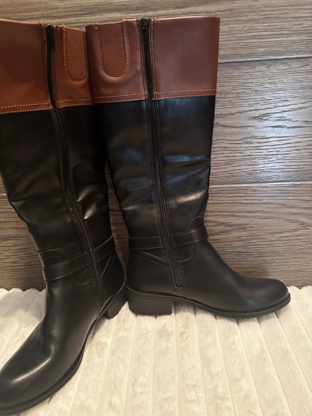 St. John's Bay Black and Brown Over-the-Knee Riding Boots - Picture 4 of 6